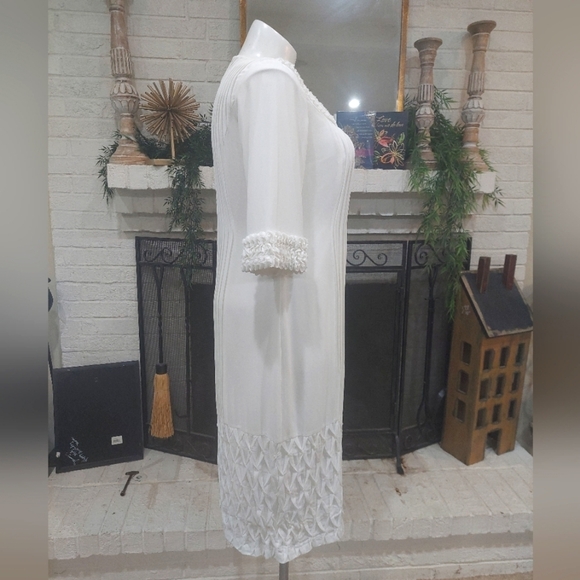 Night Shift Linen Ivory Shift Dress Event Wedding Mother Midi Modest Formal Sz10 - Picture 5 of 10